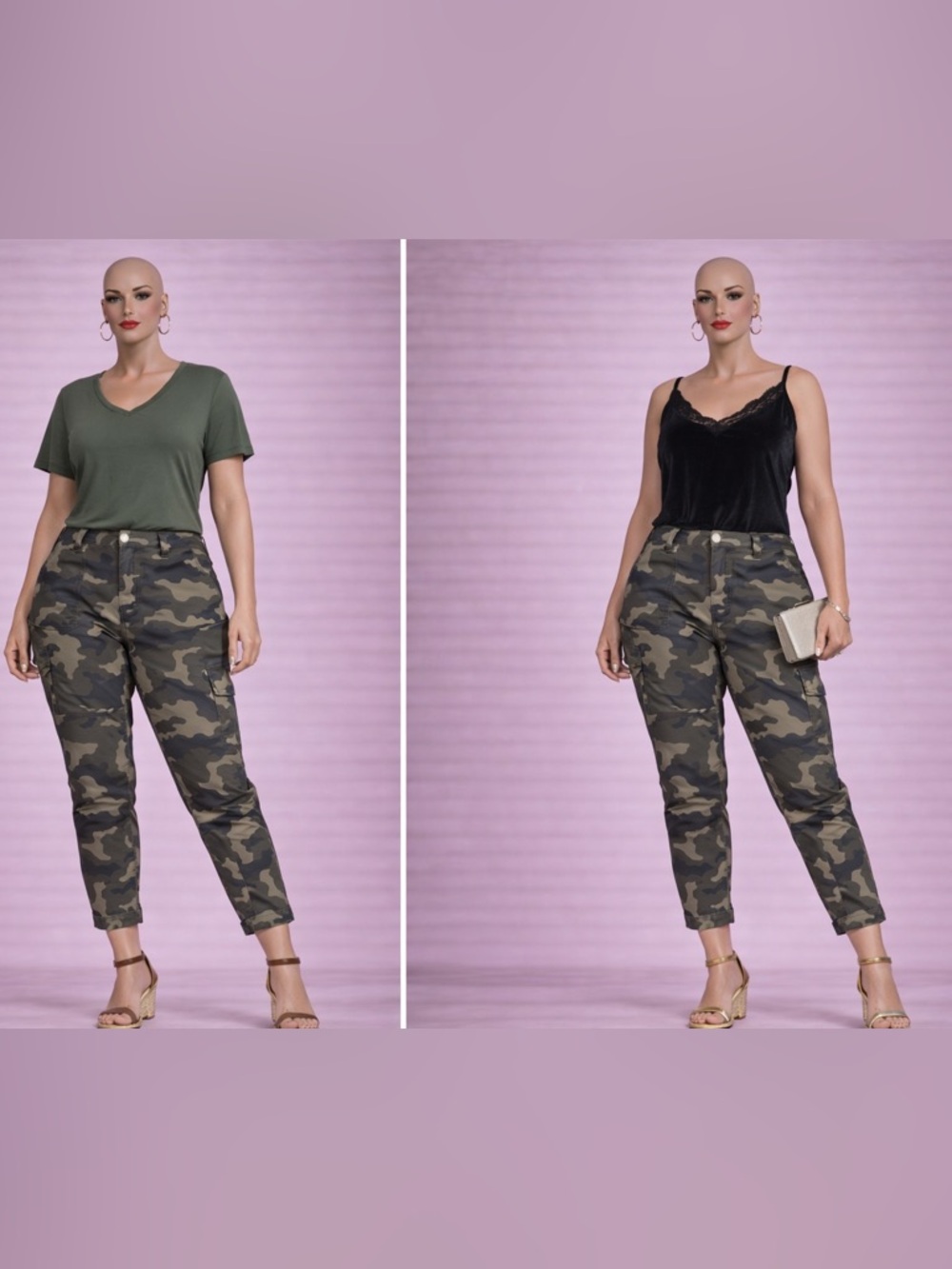 JustFab Camo Cargo Pants Women’s 16W High Rise Stretch Utility Pants